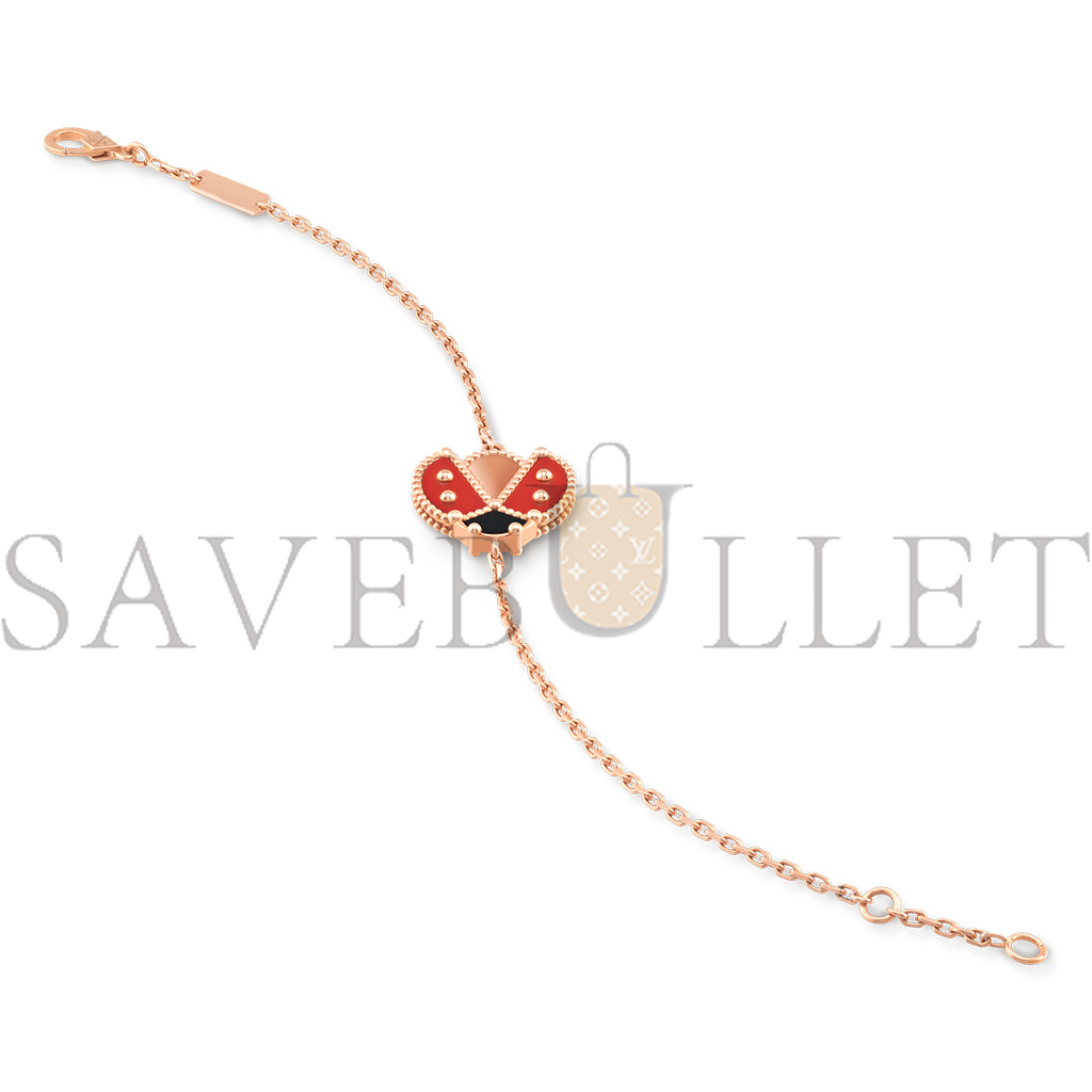 VAN CLEEF ARPELS LUCKY SPRING BRACELET, OPEN WINGS LADYBUG - ROSE GOLD, CARNELIAN, ONYX  VCARP7R100